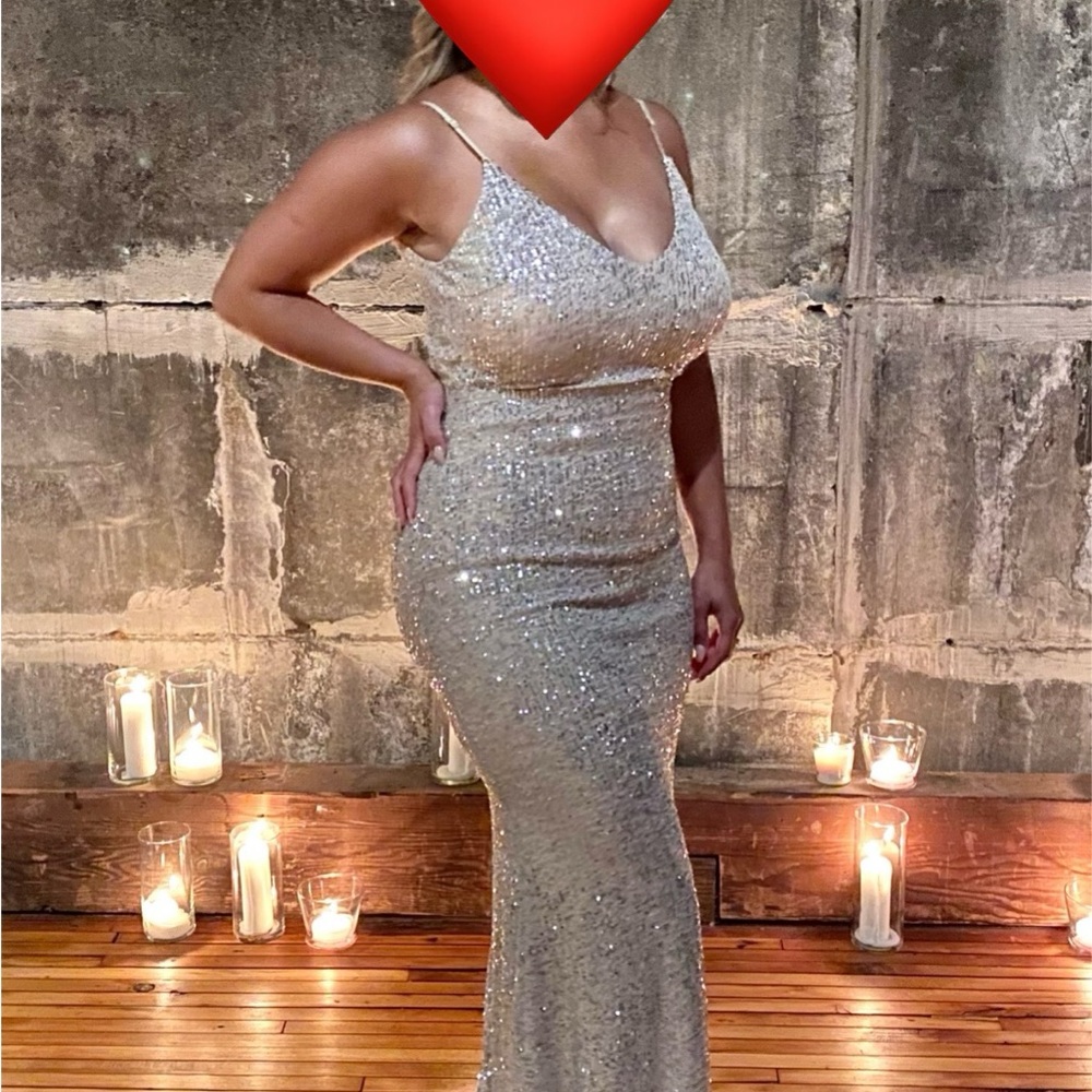 Elegant Silver Sequin Evening Gown